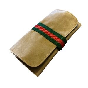 VTG Brown Suede Tri-Fold Wallet, Jewelry Organizer Hasi Hato/Victory (Hong Kong)